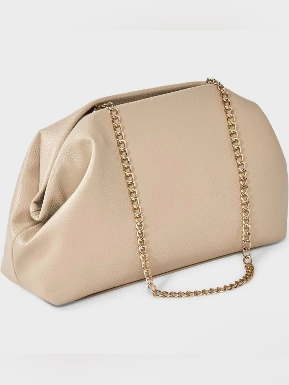A New Day Oversized Clutch Shoulder Bag Tan Taupe Gold Chain NWT $30